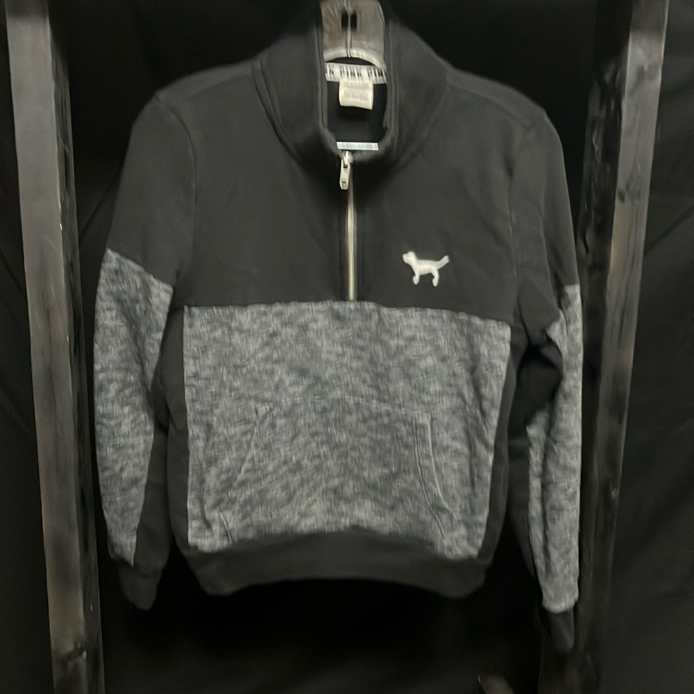 PINK- Victoria’s Secret black and dark gray heathered 1/2 zip pullover